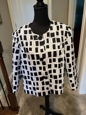 Investments Black and White Grid-Print Cropped Blazer